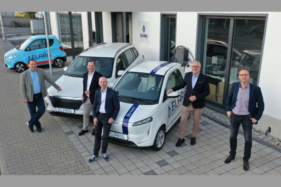 (v.li.n.re.) Lars Stevenson (CEO Elaris), Dr. David Gabrysch (Geschäftsführer Euromaster Deutschland &amp;amp; Österreich), Andreas Matthis (COO Elaris), Stefan T. Schwaab (President e-charging solutions Elaris) und Sebastian Greiser (Leiter Strategische Unternehmensentwicklung Euromaster) | Bild: Euromaster