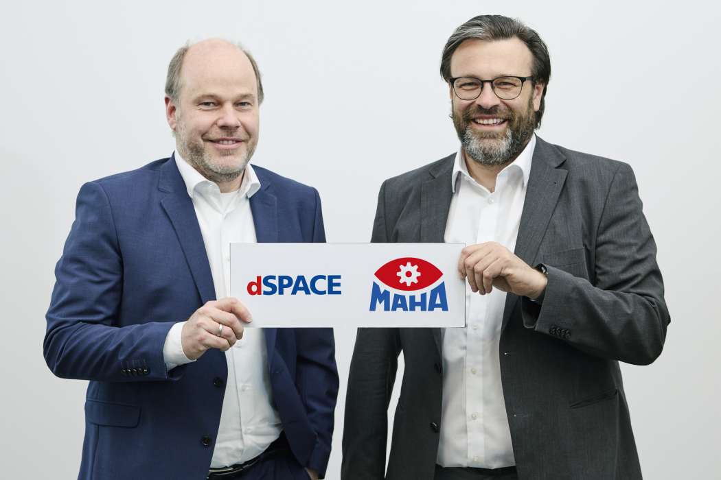 v.l.: Dr. Carsten Hoff (CEO dSpace) und Dr. Peter Geigle (CEO Maha Group) freuen sich über den offiziellen Start der gemeinsamen Kooperation. | Bild: dSpace