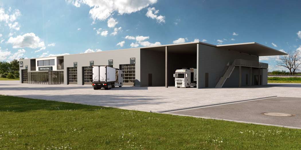 In Nenndorf südlich von Hamburg wurde die neue Serviceanlage für MAN Truck &amp;amp; Bus-Fahrzeuge gebaut. Der Betrieb soll im Sommer 2023 aufgenommen werden. | Bild: MAN Truck &amp;amp; Bus.