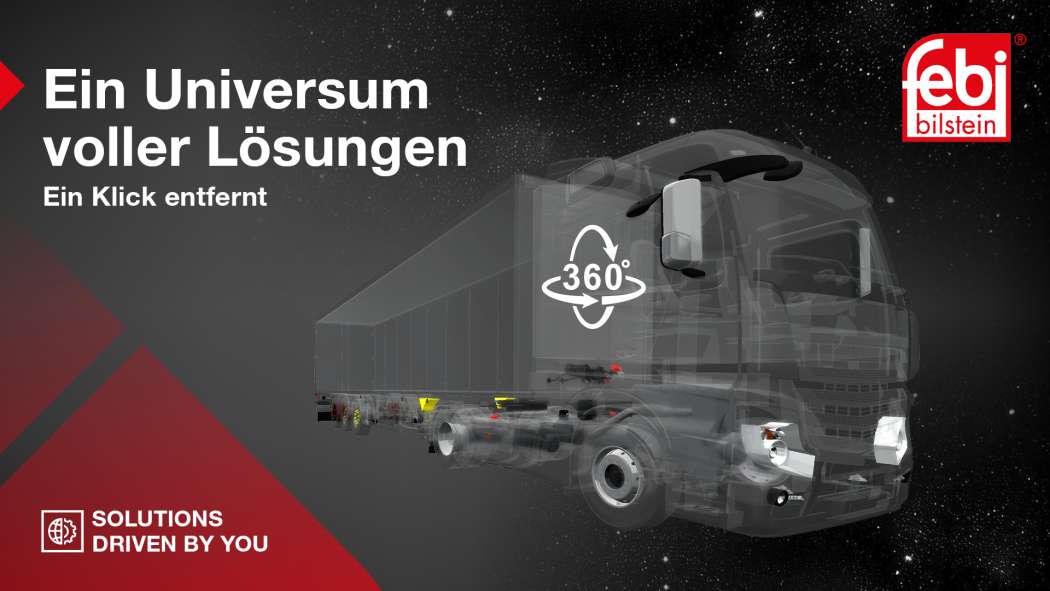 Beim „3D Easy Search Tool“ von Febi Truck können Nutzer verschiedenen Komponenten auf einem um 360° drehbaren 3D-Lkw-Modell finden und werden mit einem Klick auf die entsprechende Seite im „partsfinder“, dem Online-Katalogisierungssystem der Bilstein Group, weitergeleitet. | Bild: Bilstein Group 