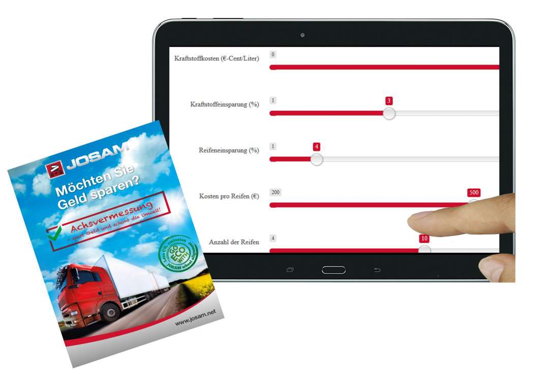 Auf der Homepage können Fahrzeughalter die voraussichtliche individuelle Ersparnis durch korrekte Fahrwerkseinstellung feststellen. Foto: Josam
