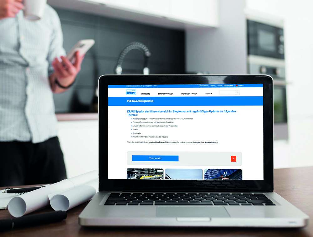 Von der Krause-Systems-Website lässt sich das Wissensportal zu Leitern "Krausepedia" direkt aufrufen. | Bild: Krause-Werk.