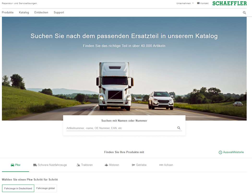 Mit dem erstmals integrierten Online-Katalog können Website-Besucher nach tagesaktuellen Fahrzeugdaten in Echtzeit suchen. Foto: Schaeffler.